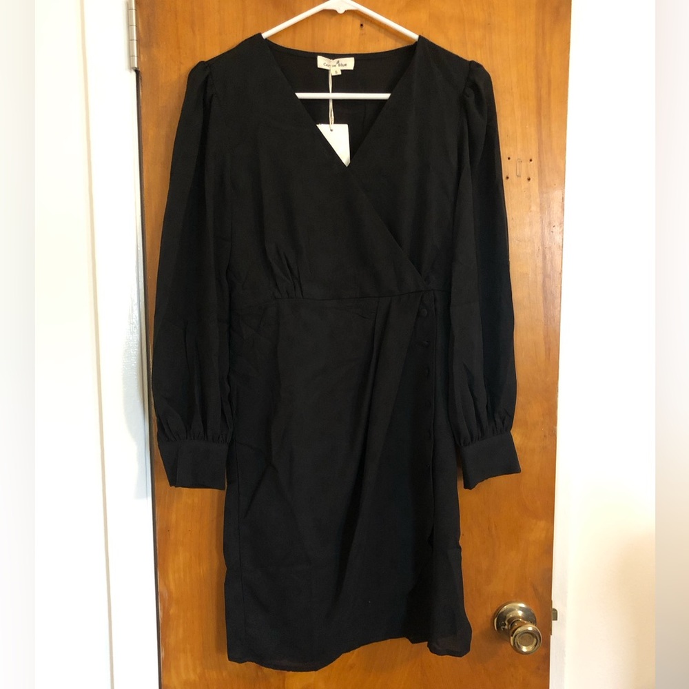 Cerise Blue | Black Faux Wrap Dress